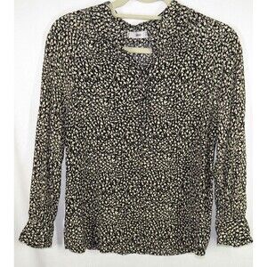 MNG Mango Women's Black and Cream Tulip Print Textured Blouse Size 4